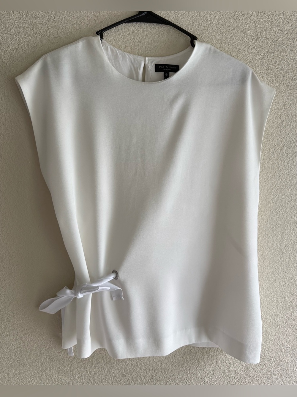 RAG & BONE Etta White/Ivory Side Tie Blouse Size S